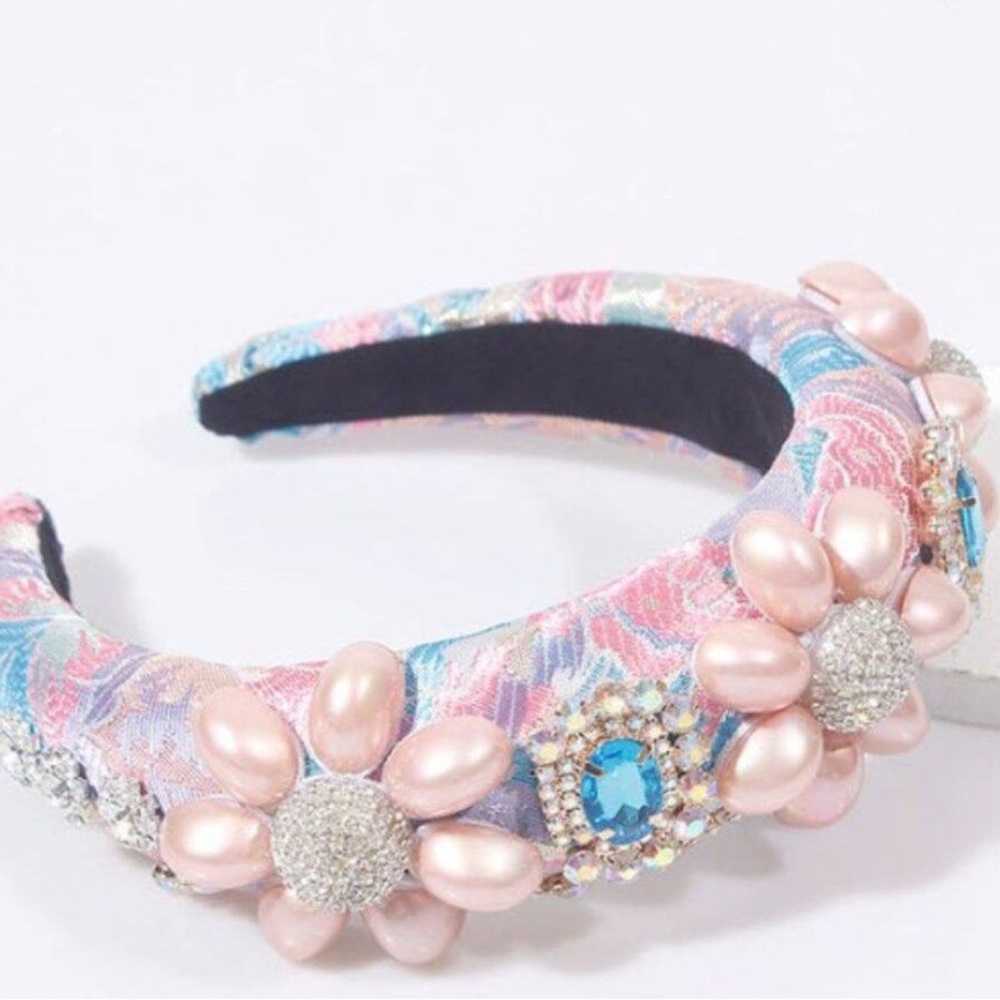 Floral Embellished Headband - Pink and Blue